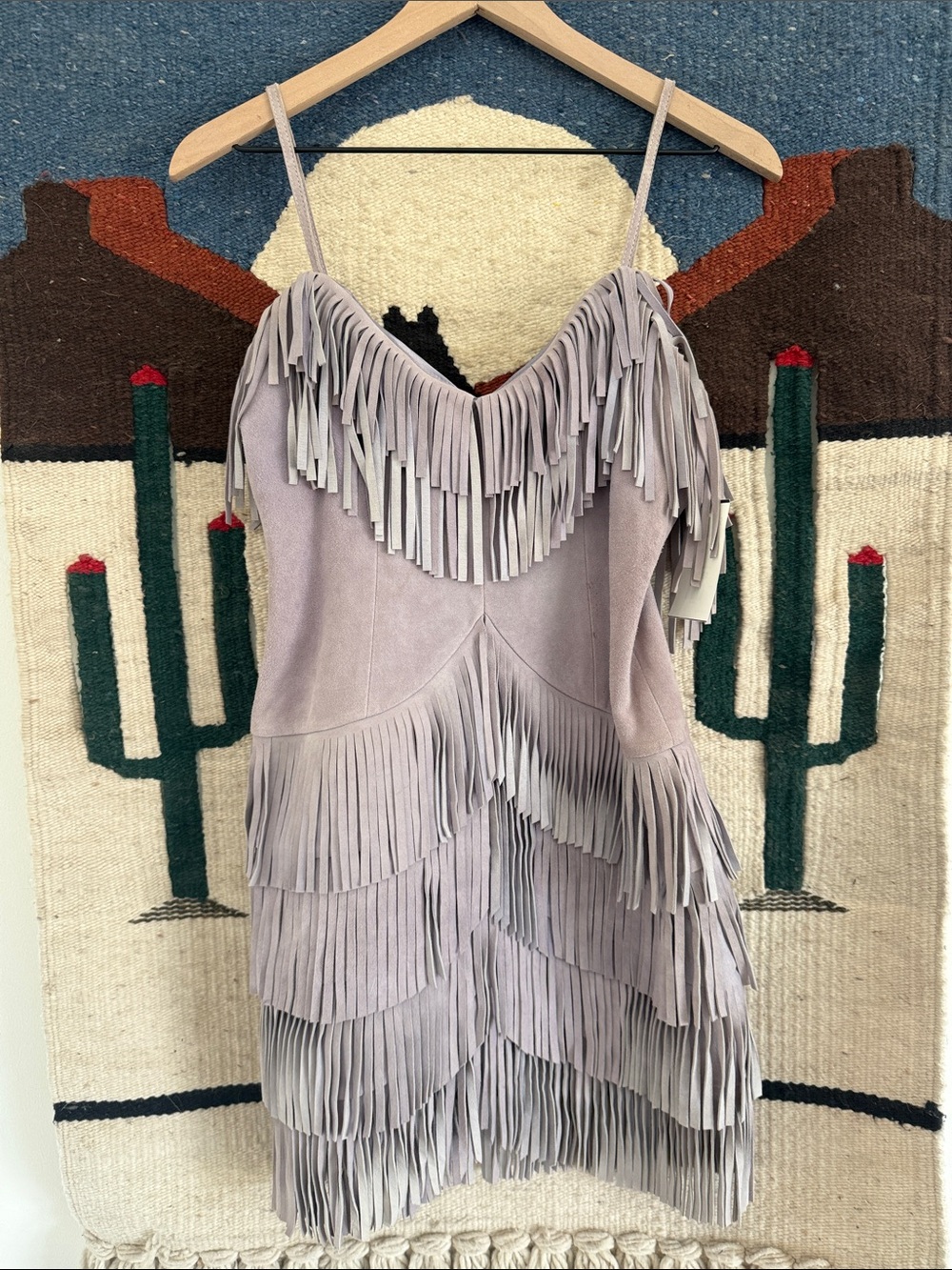 Fringed leather Mini Dress - Lavender Gray